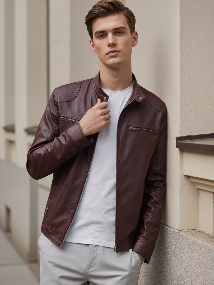 Men's Stand Collar PU Jacket