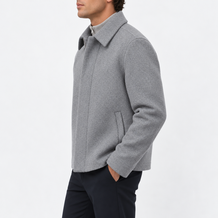 Men’s Wool Blend Zip-Up Jacket with Classic Collar