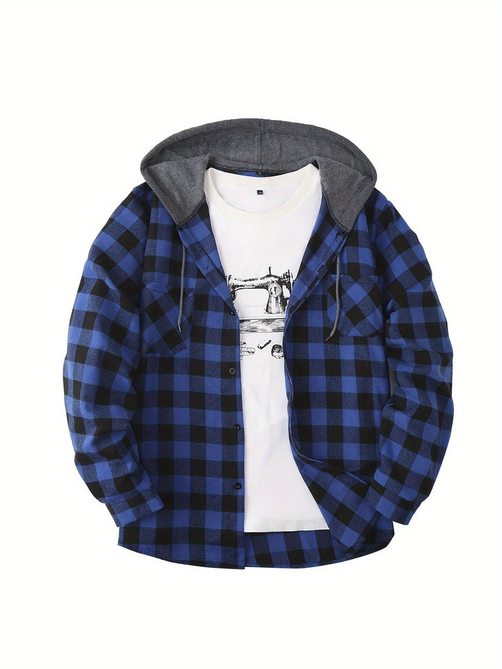 Men's Plaid Hooded Shirt
