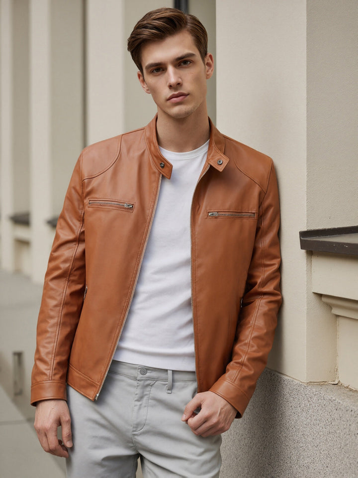 Men's Stand Collar PU Jacket