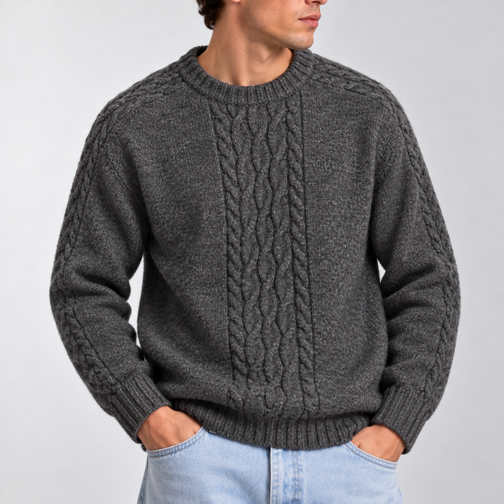 Men’s Cable Knit Crew Neck Sweater – Warm Winter Sweater