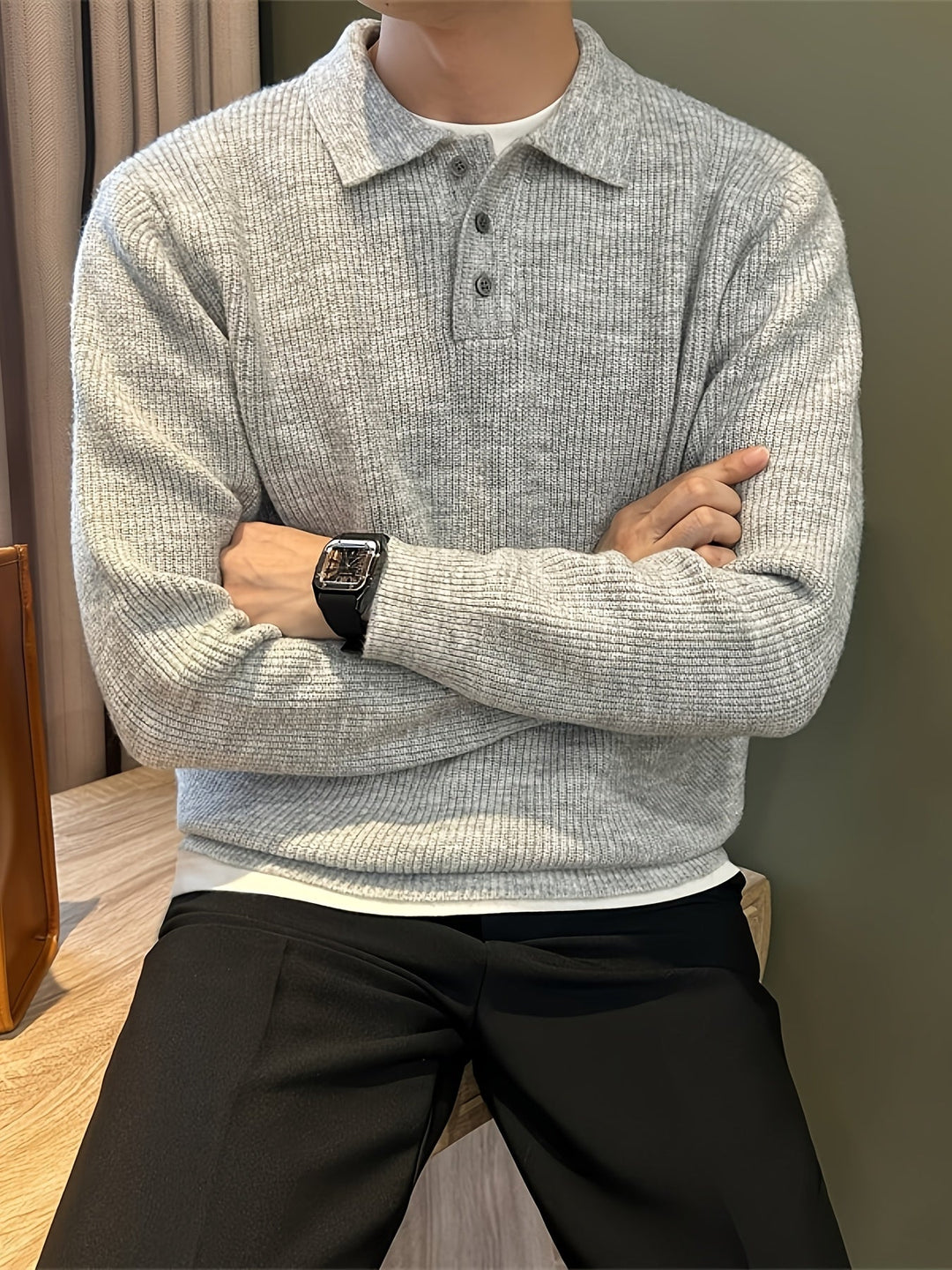 Men's Ribbed Polo Sweater
