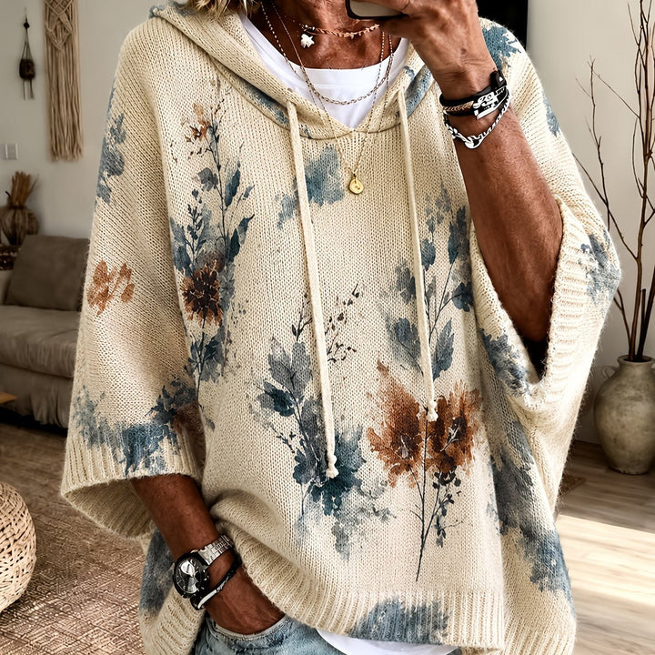 Winifred | Hooded Floral Cape Sweater