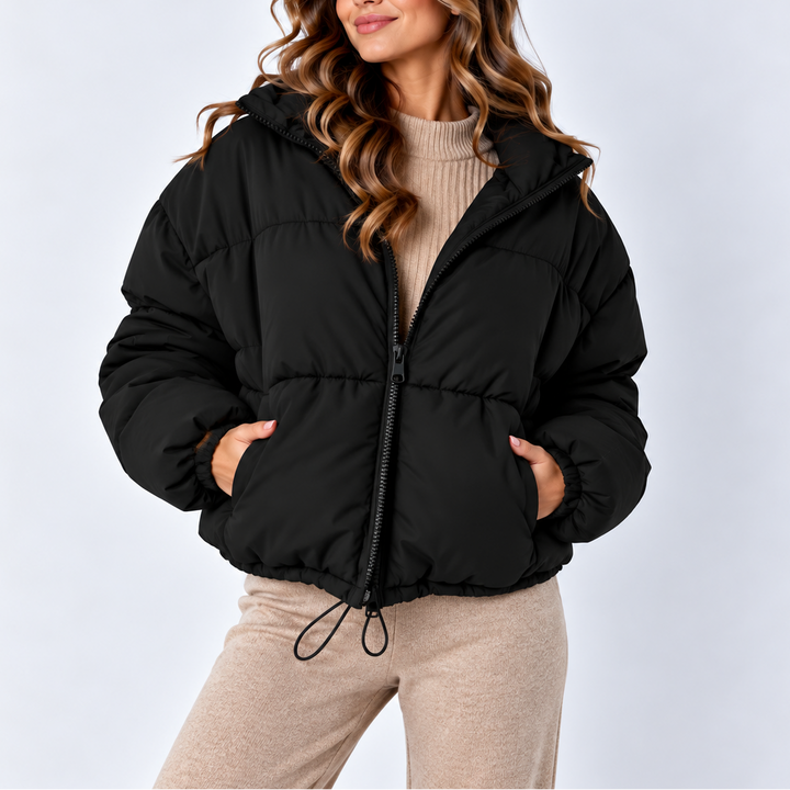 Women's Oversized Puffer Jacket with High Collar and Pockets