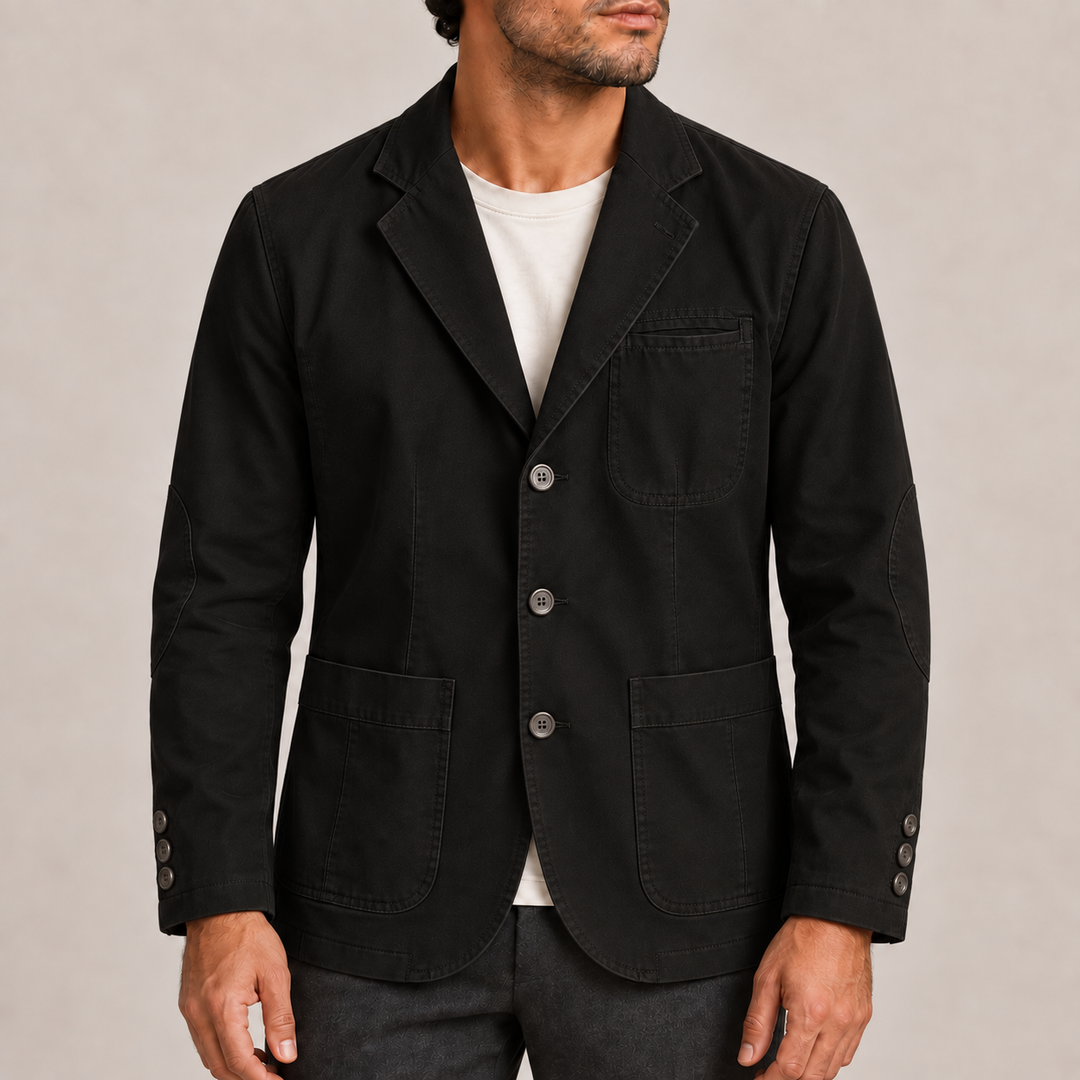Men’s Three-Button Blazer with Patch Pockets and Elbow Patches