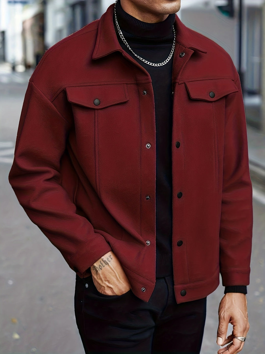 LAPEL POLYESTER JACKET FOR MEN