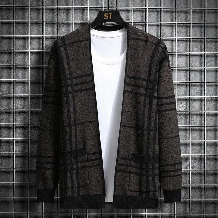 CHECKERED KNIT CARDIGAN FOR MEN