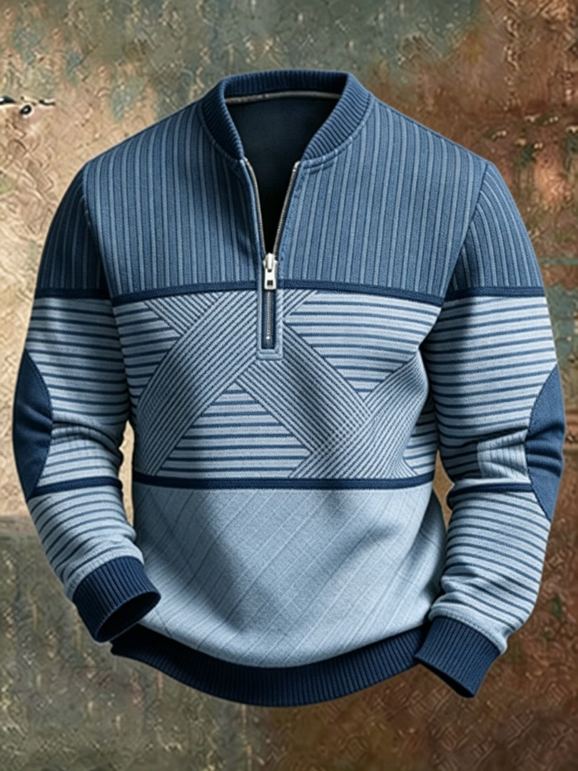 GEOMETRIC HALF ZIP SWEATER FOR MEN