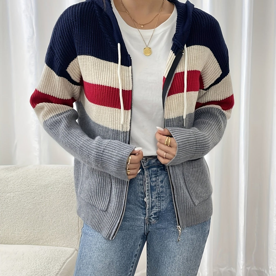 Susannah | Colour-Block Hooded Zip Cardigan