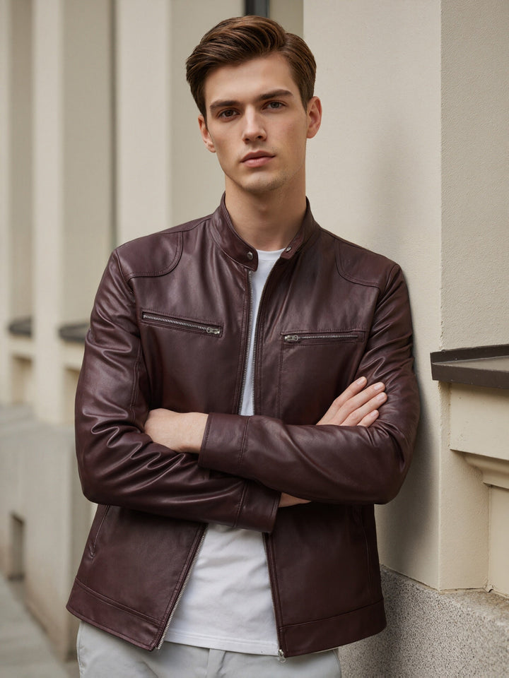 Men's Stand Collar PU Jacket
