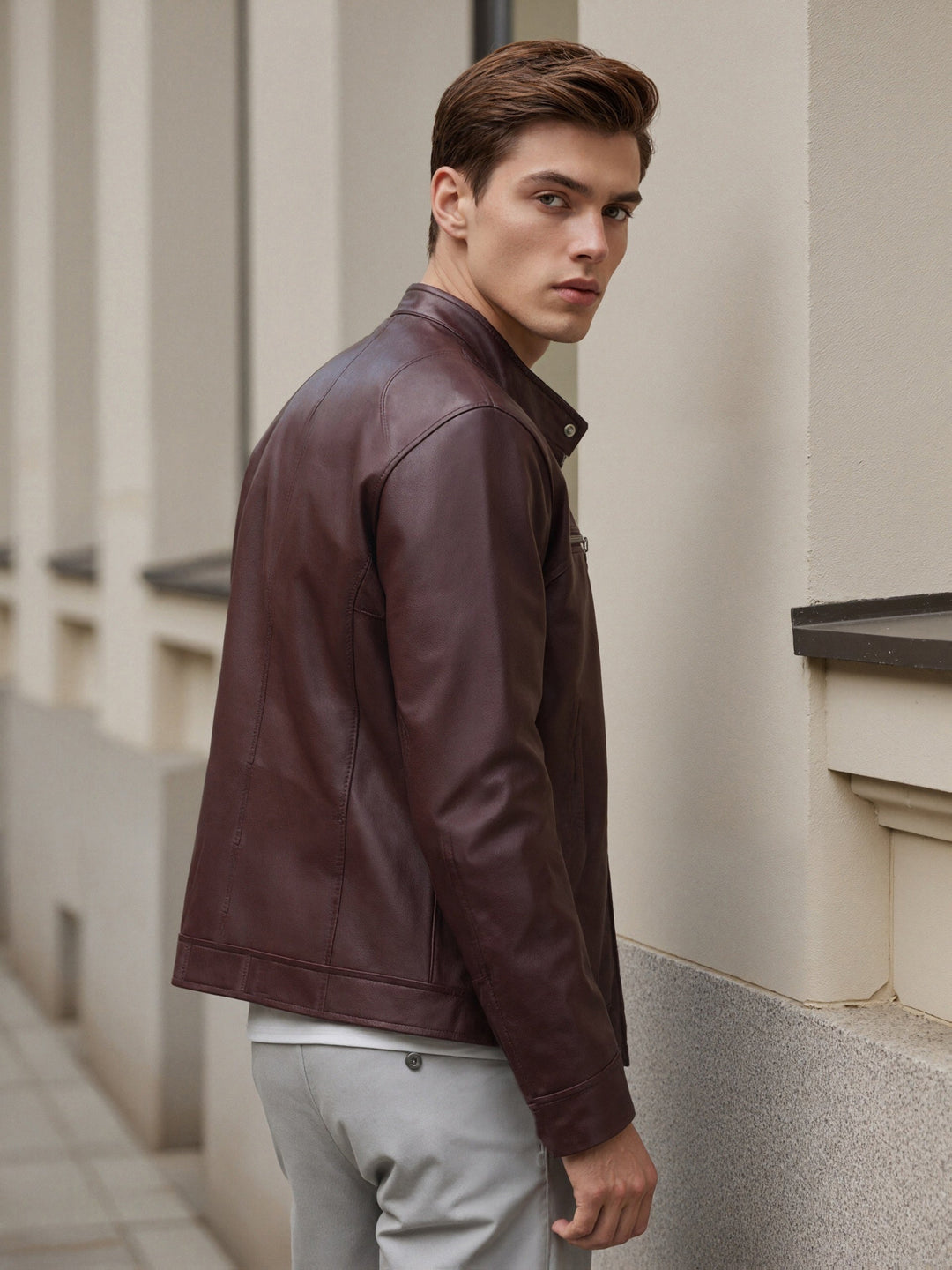 Men's Stand Collar PU Jacket