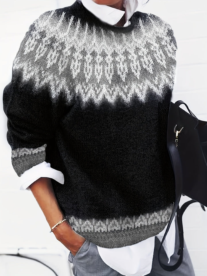 Brenna | Chunky Jacquard Round Neck Sweater