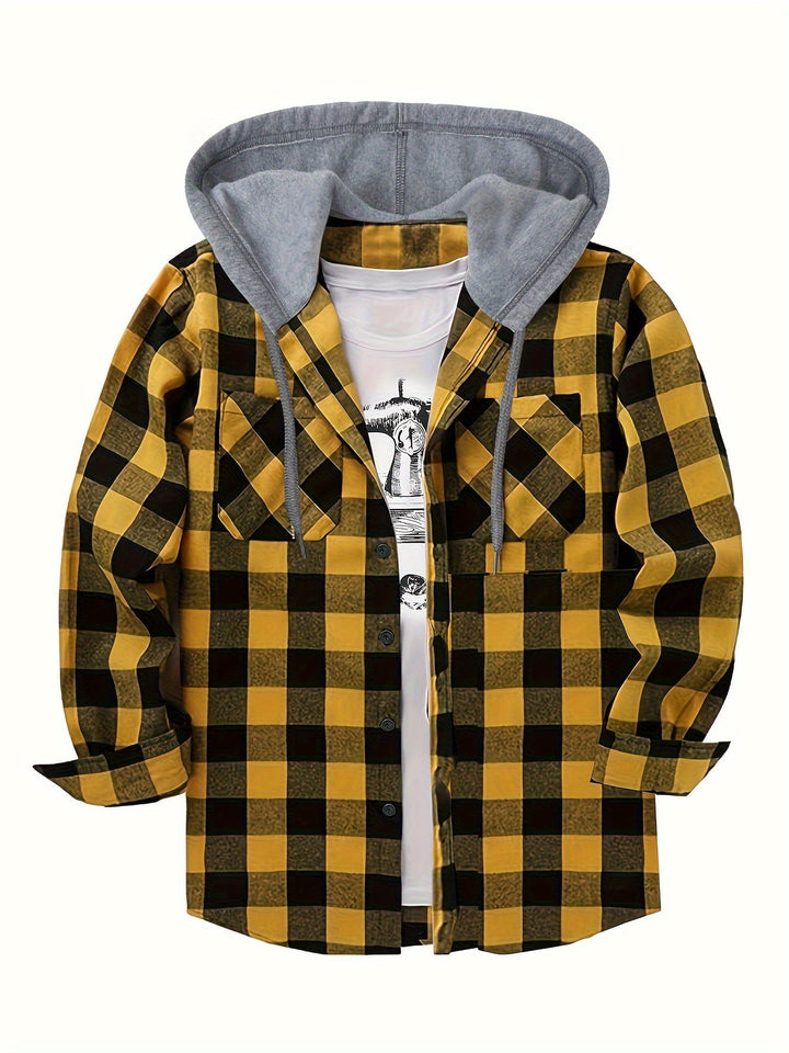 Men's Plaid Hooded Shirt