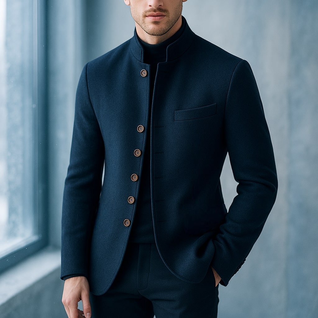 Wool Jacket with Straight Collar