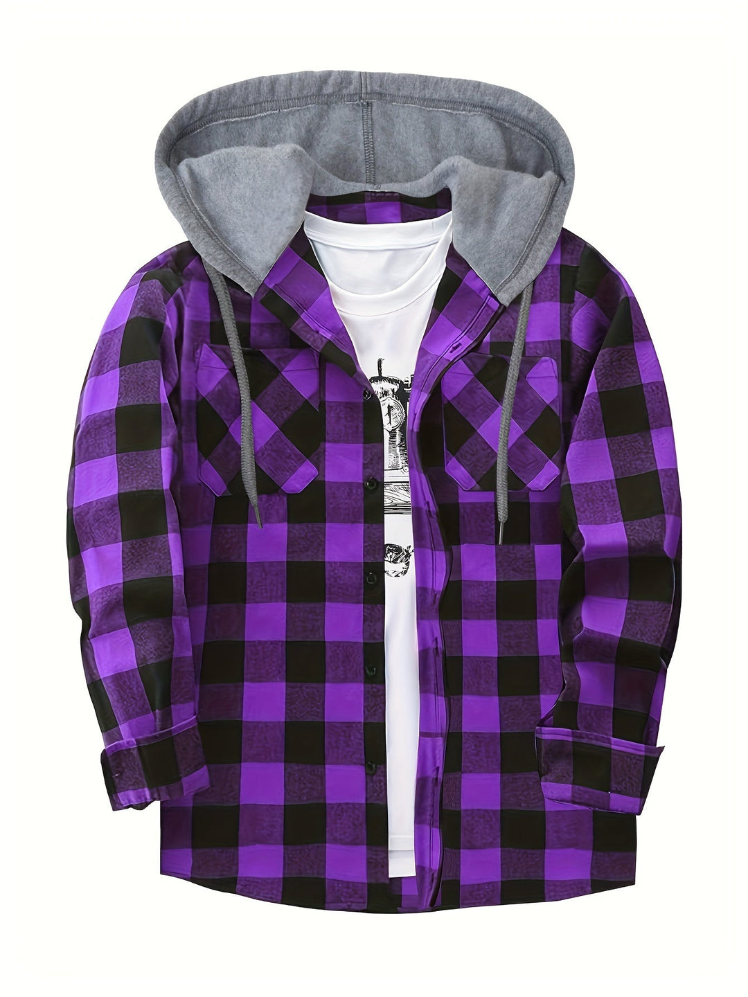 Men's Plaid Hooded Shirt