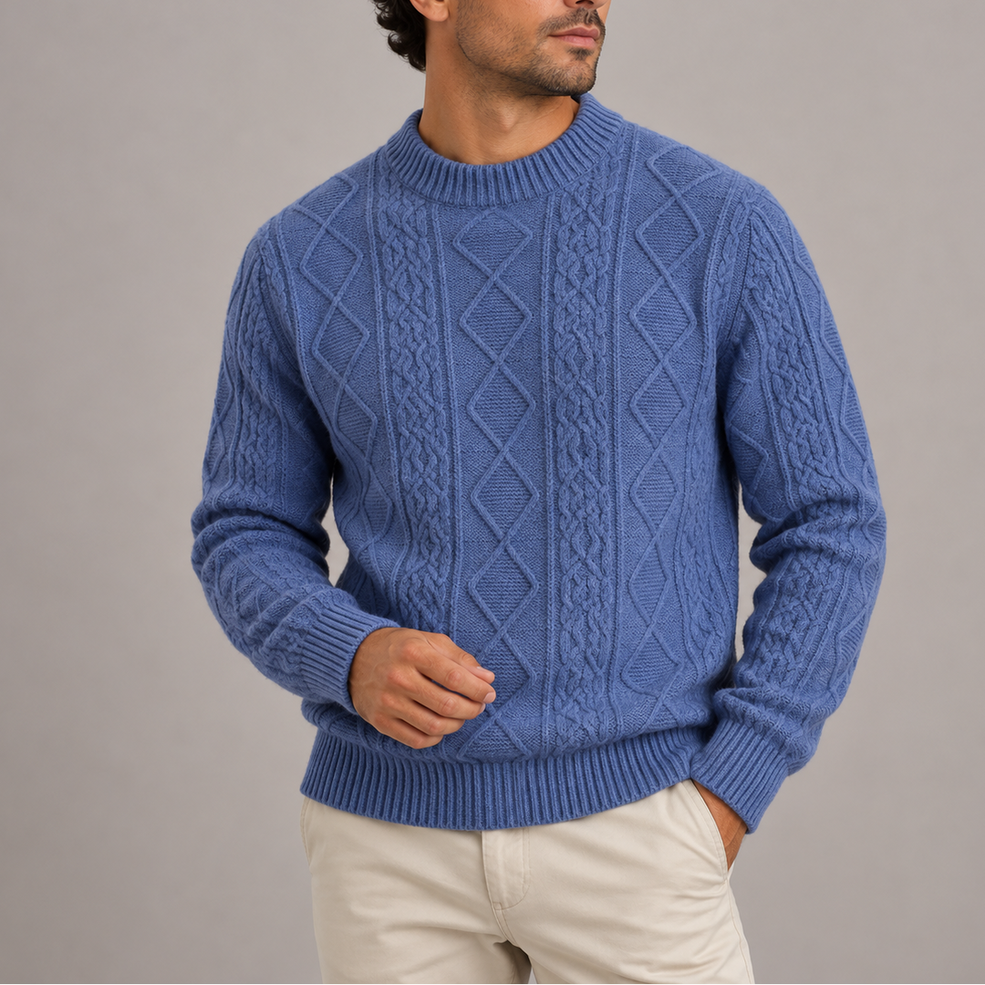 Men’s Cable Knit Crew Neck Sweater | Classic Warm Knitted Sweater