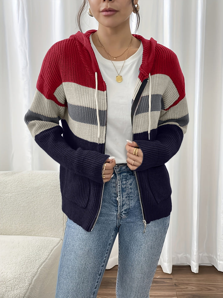 Susannah | Colour-Block Hooded Zip Cardigan