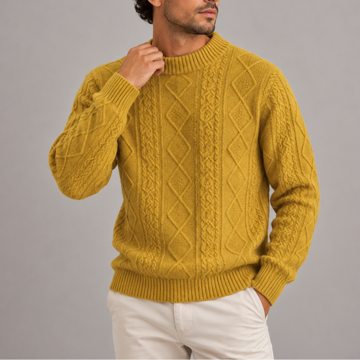 Men’s Cable Knit Crew Neck Sweater | Classic Warm Knitted Sweater