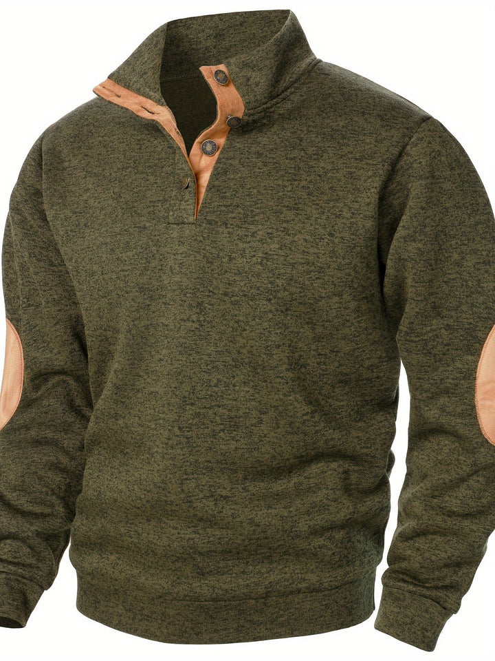 Men's Stand Collar Button Knit Sweatshirt