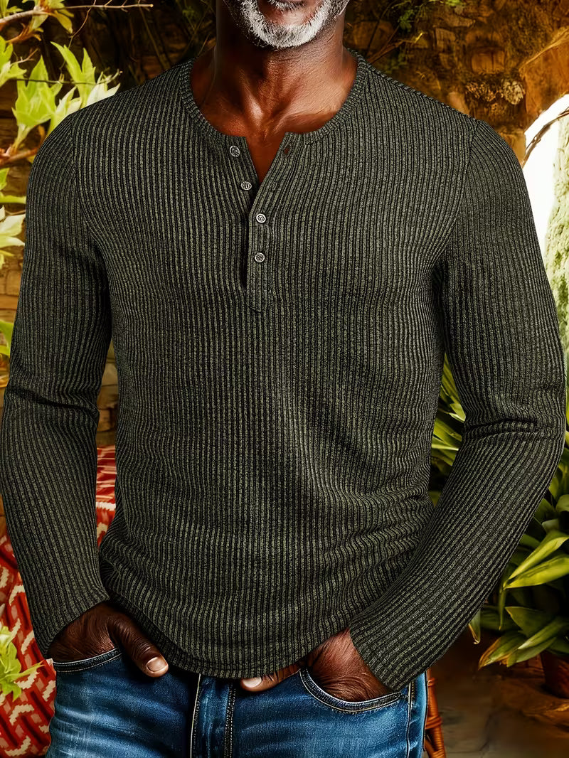TEXTURED KNIT HENLEY SHIRT FOR MEN