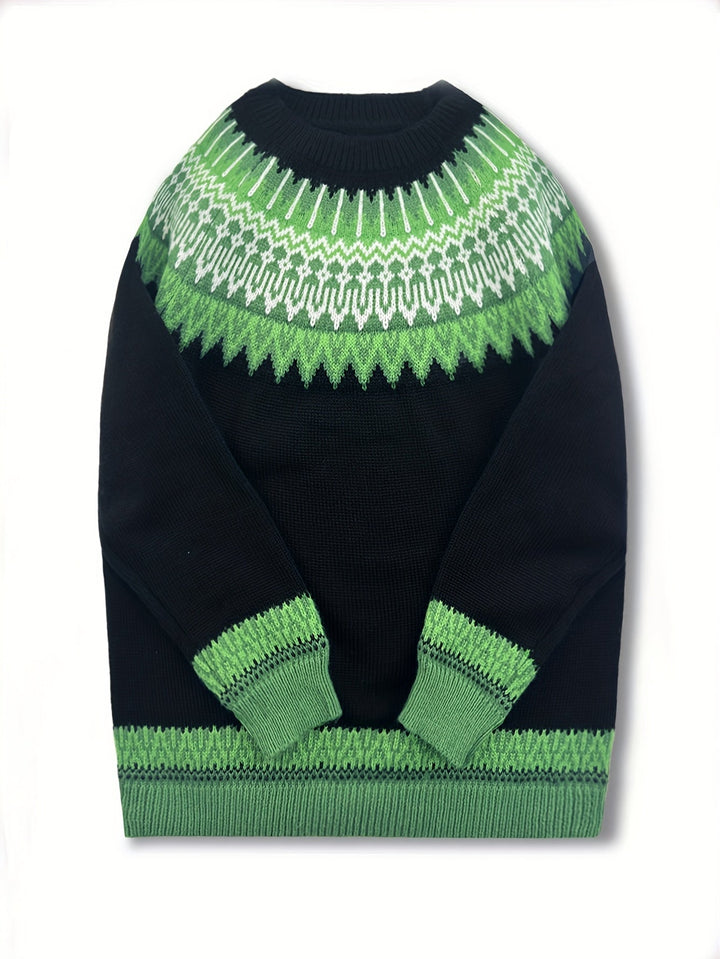 Brenna | Chunky Jacquard Round Neck Sweater