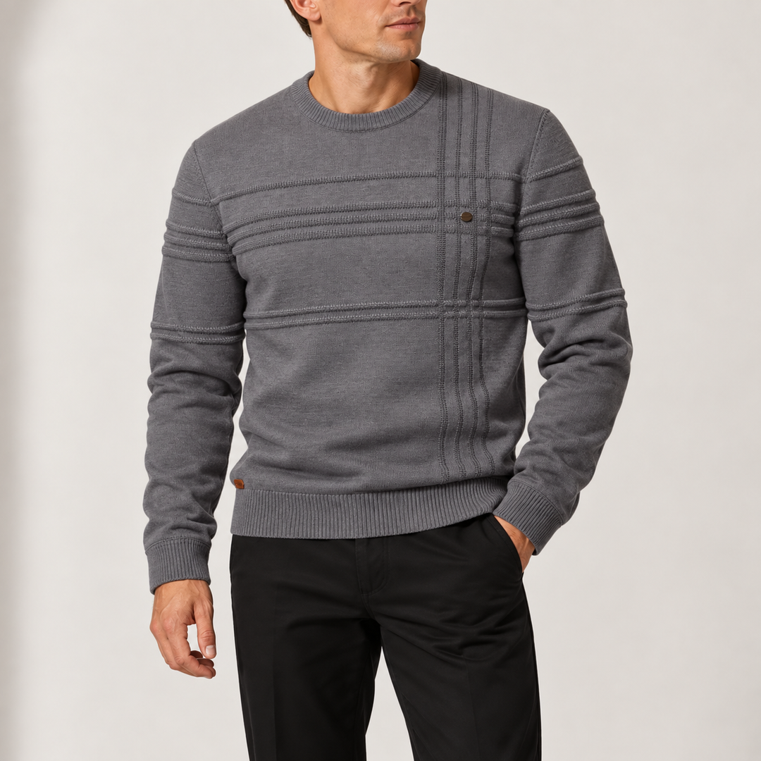 Men’s Textured Crew Neck Knitted Sweater with Long Sleeves