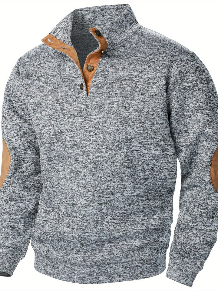 Men's Stand Collar Button Knit Sweatshirt