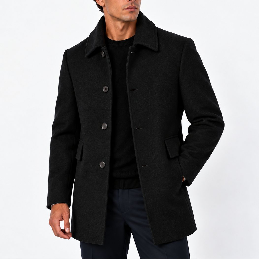 Men’s Classic Wool Blend Overcoat with Button Closure