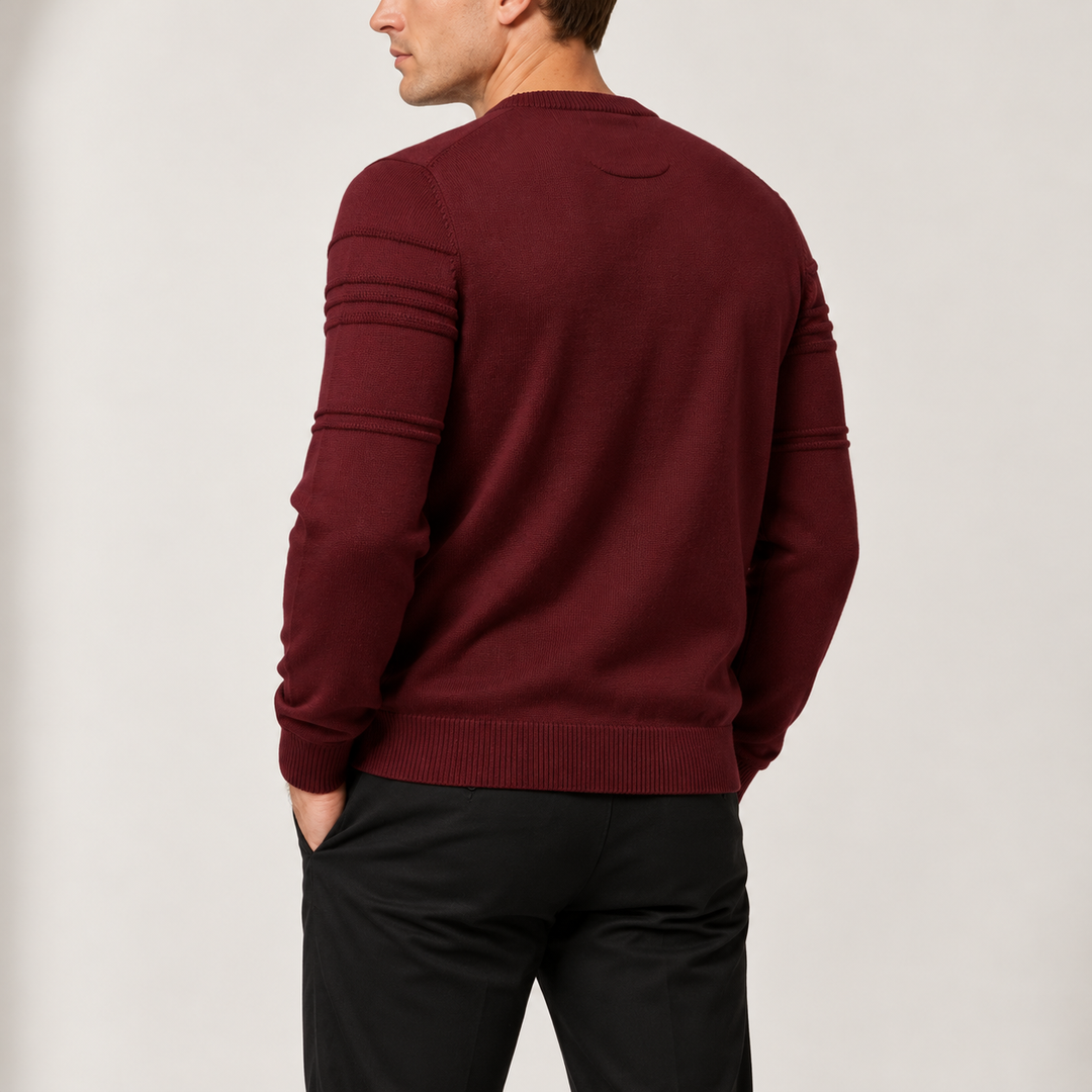 Men’s Textured Crew Neck Knitted Sweater with Long Sleeves