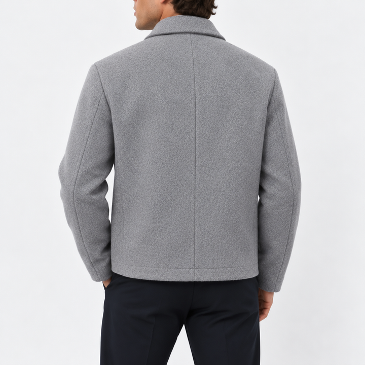 Men’s Wool Blend Zip-Up Jacket with Classic Collar