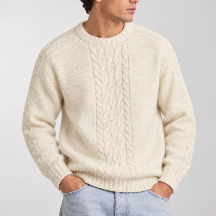 Men’s Cable Knit Crew Neck Sweater – Warm Winter Sweater
