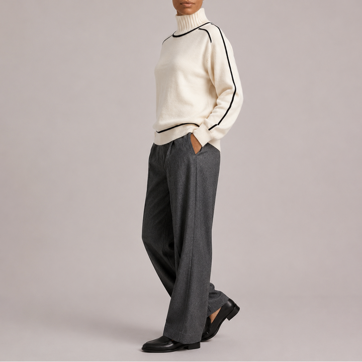 Women’s Turtleneck Sweater – Contrast Trim Knit Sweater