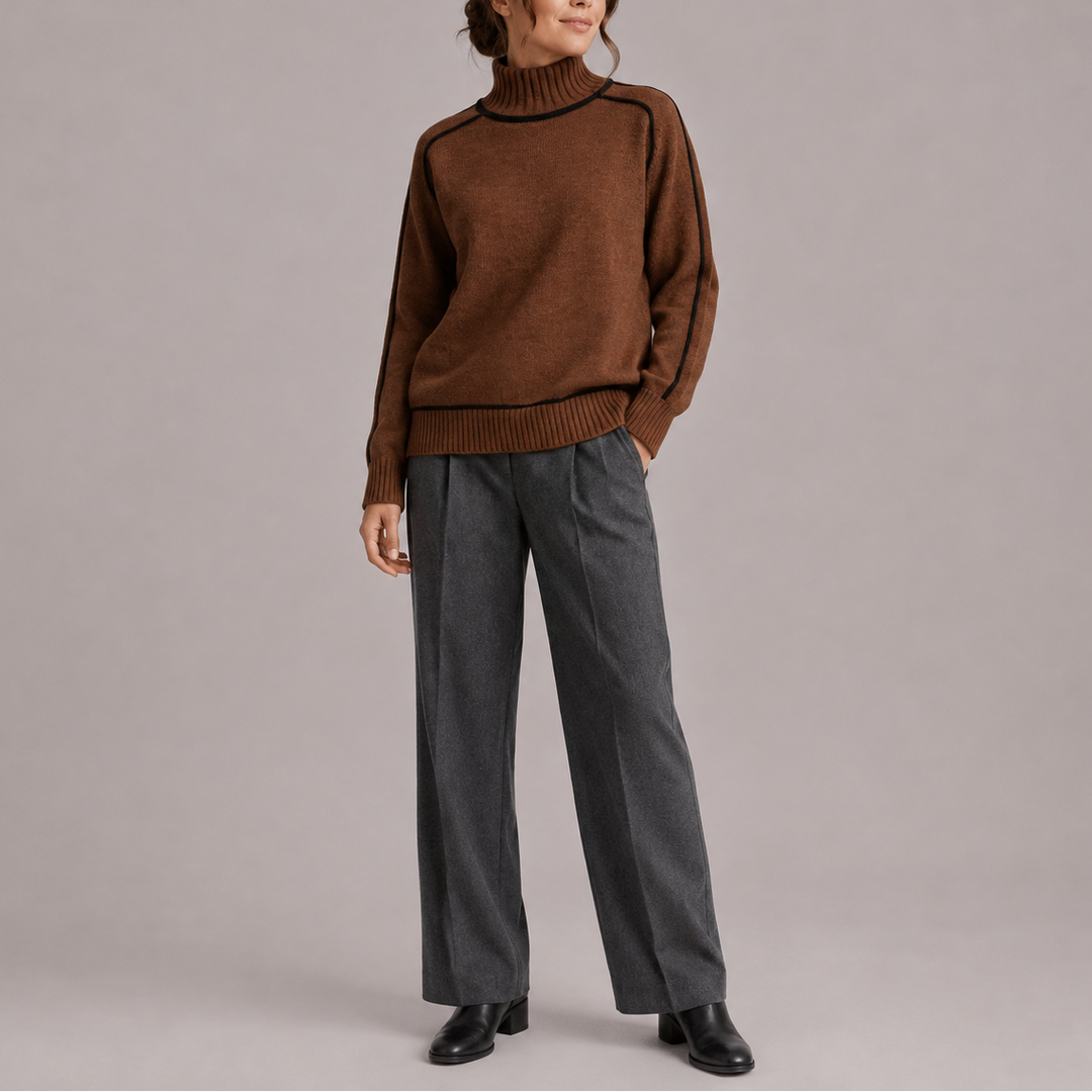 Women’s Turtleneck Sweater – Contrast Trim Knit Sweater