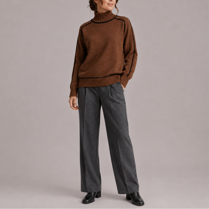 Women’s Turtleneck Sweater – Contrast Trim Knit Sweater