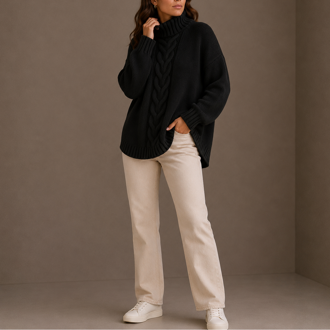 Women’s Cable Knit Turtleneck Sweater – Oversized Winter Sweater
