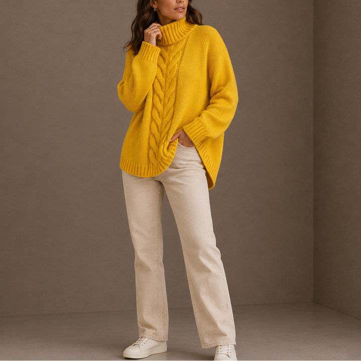 Women’s Cable Knit Turtleneck Sweater – Oversized Winter Sweater