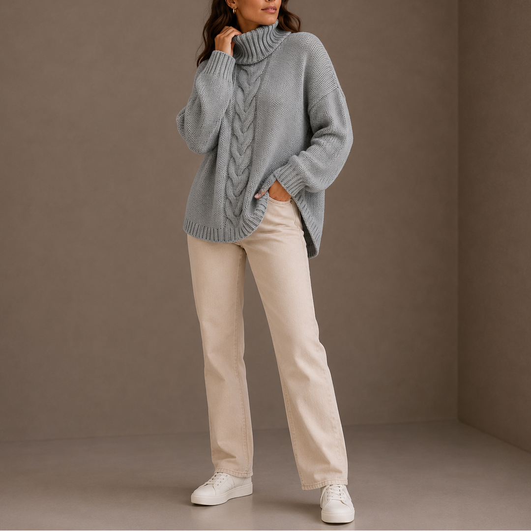 Women’s Cable Knit Turtleneck Sweater – Oversized Winter Sweater