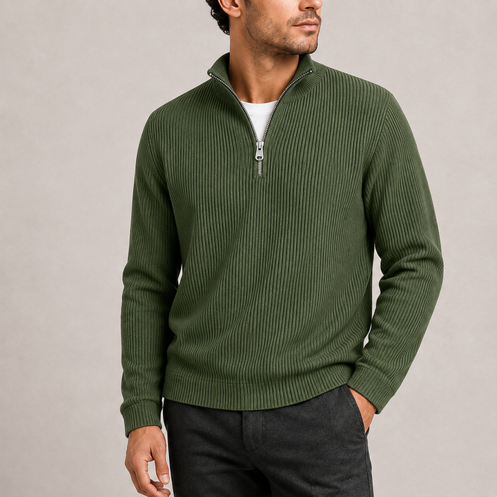 Men’s Ribbed Quarter-Zip Sweater | Smart Casual Knit Sweater