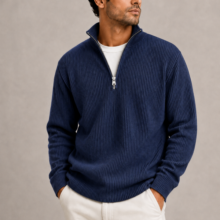 Men’s Ribbed Quarter-Zip Sweater | Smart Casual Knit Sweater