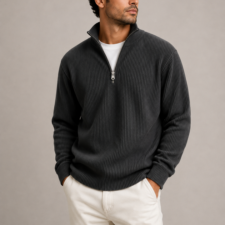 Men’s Ribbed Quarter-Zip Sweater | Smart Casual Knit Sweater
