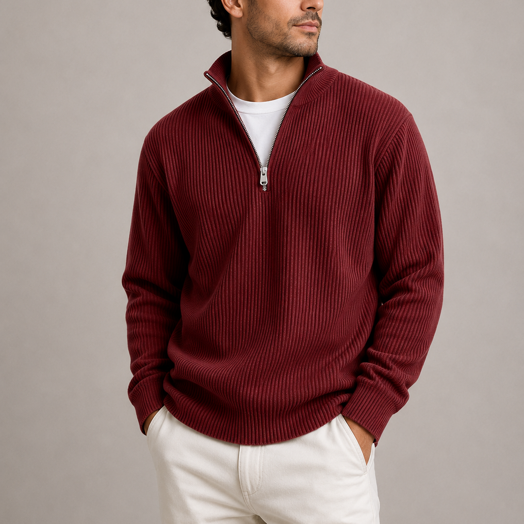 Men’s Ribbed Quarter-Zip Sweater | Smart Casual Knit Sweater
