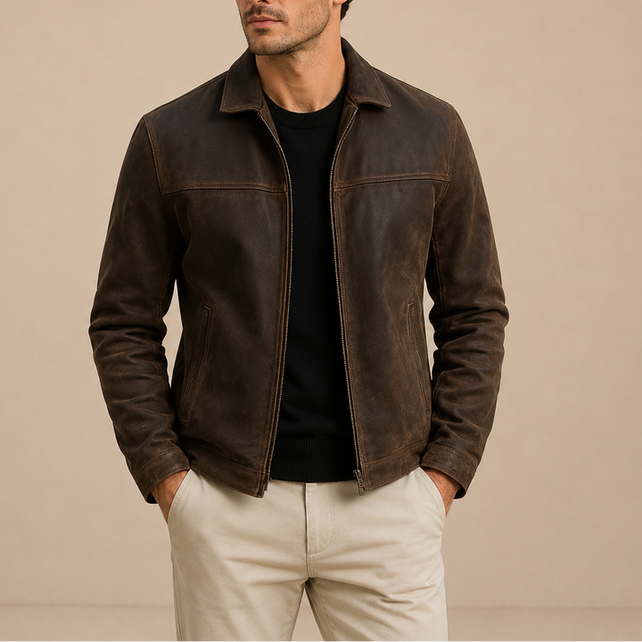 Men’s Suede Jacket – Vintage Zip-Up Casual Style