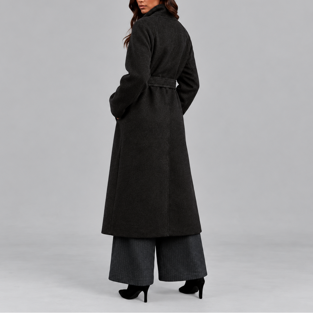Women's Long Coat | Belted Winter Wrap Coat with Wide Collar