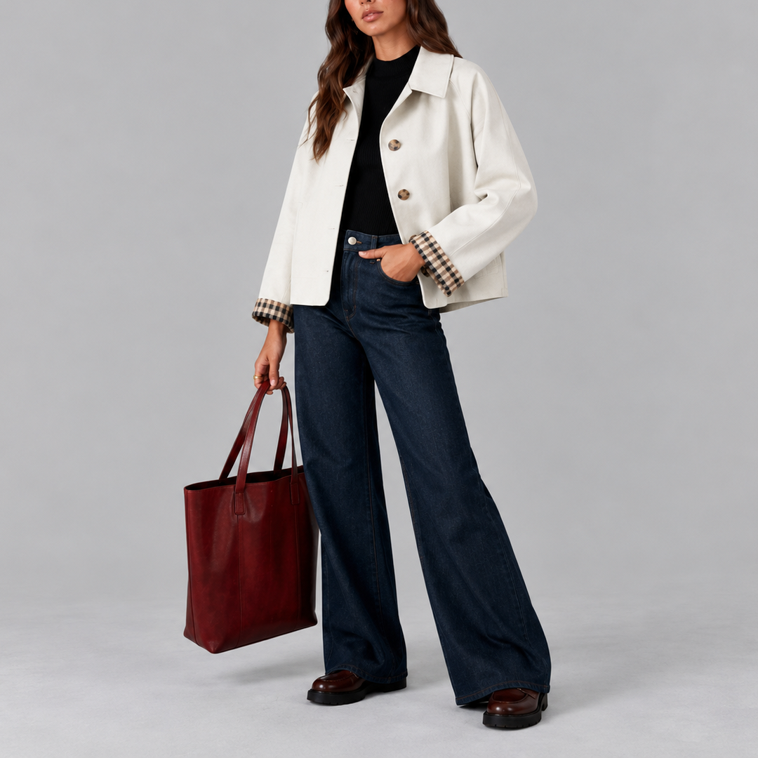 Cropped Trench Jacket | Plaid Lined Short Trench Coat