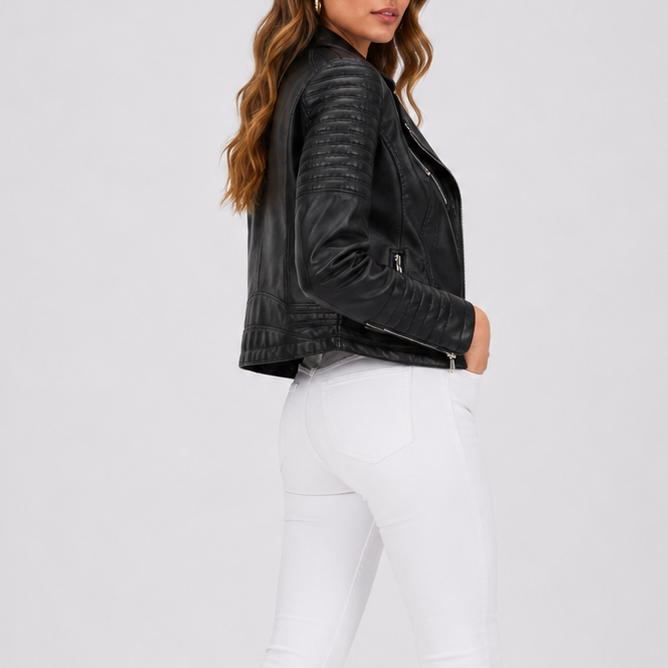 Women's Faux Leather Biker Design Jacket