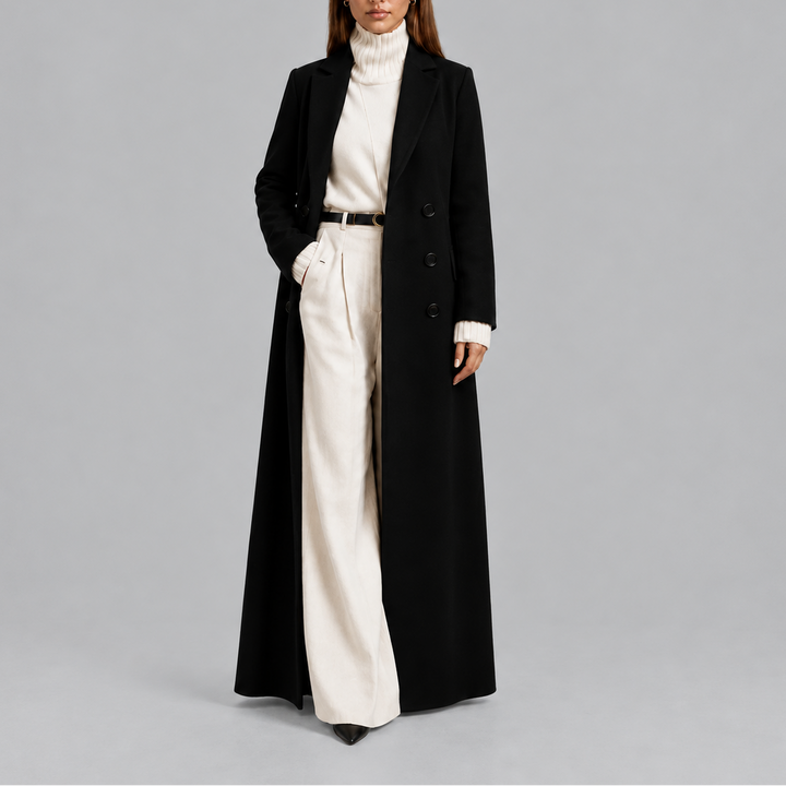 Women’s Longline Double-Breasted Coat Warm Winter Overcoat