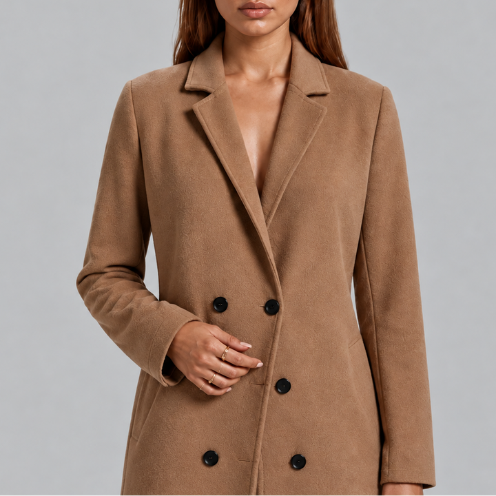Women’s Longline Double-Breasted Coat Warm Winter Overcoat