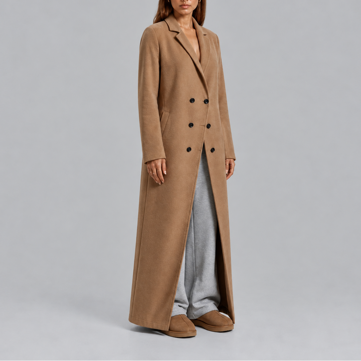 Women’s Longline Double-Breasted Coat Warm Winter Overcoat