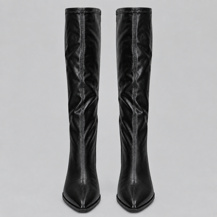 Women’s Pointed Toe Knee-High Boots with Chunky Block Heel