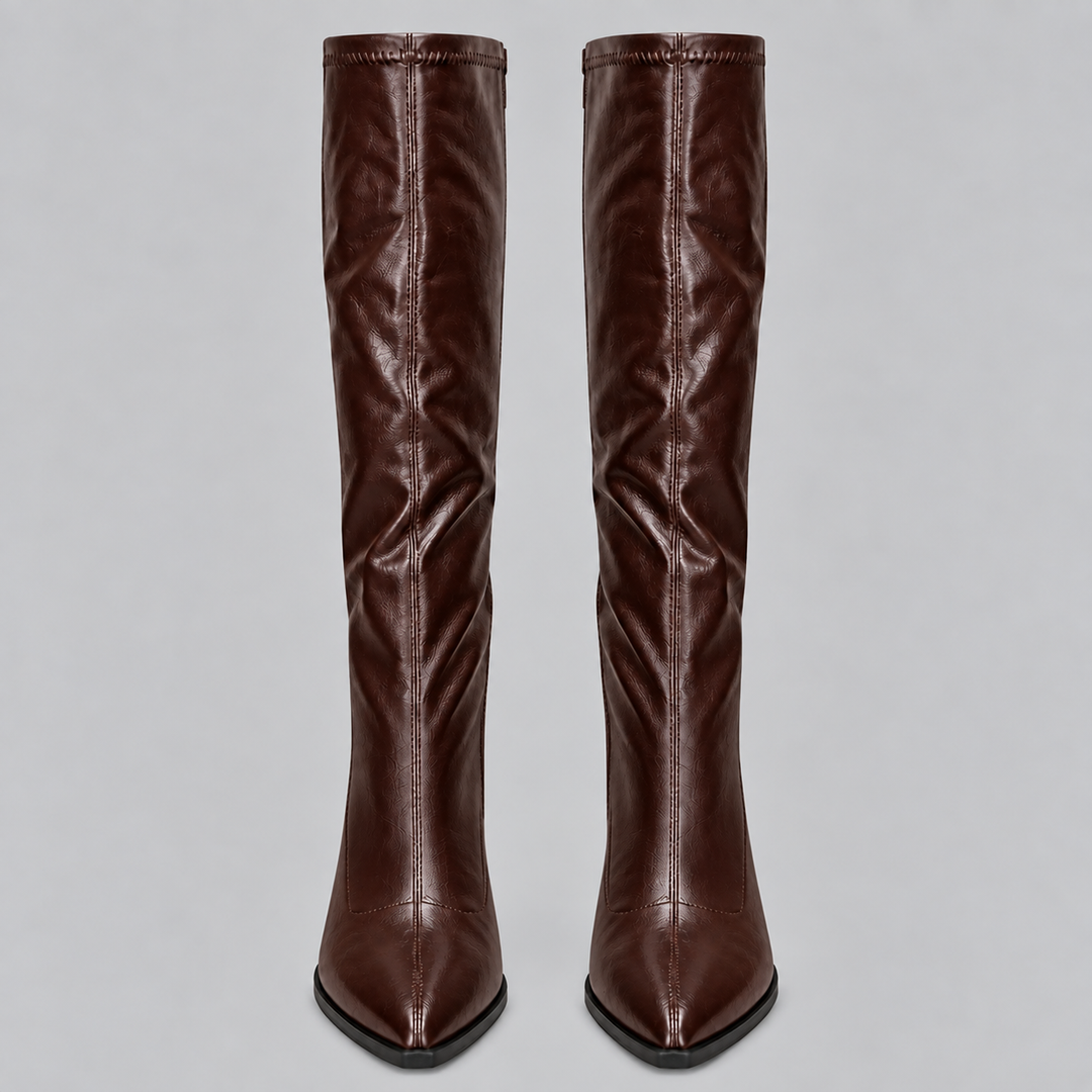 Women’s Pointed Toe Knee-High Boots with Chunky Block Heel